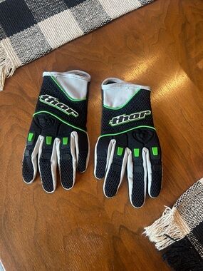 Thor Black, Gray & Green Men's Riding Gloves